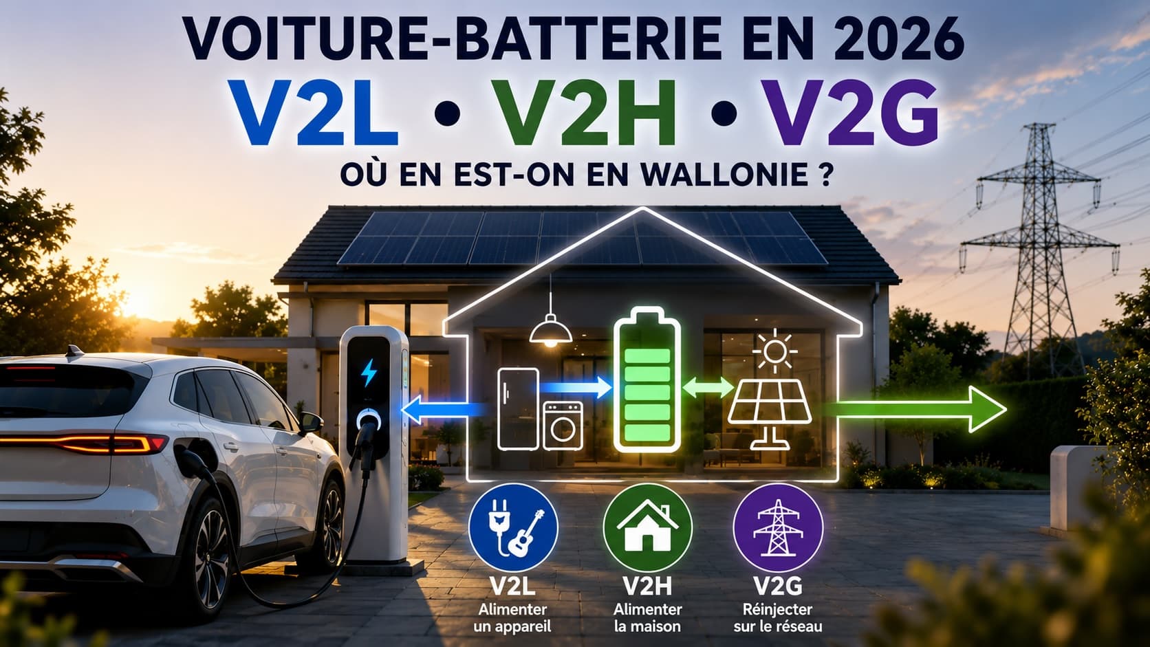 Voiture-batterie en 2026 : V2L, V2H, V2G en Wallonie